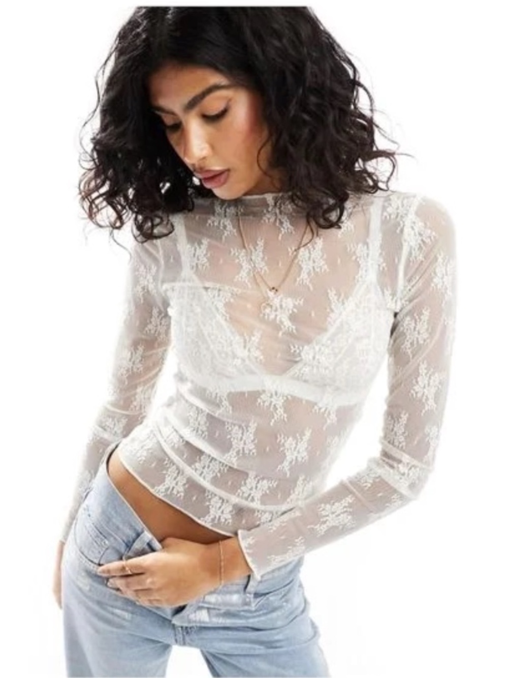 A&F Long-Sleeve Lace Slash Top